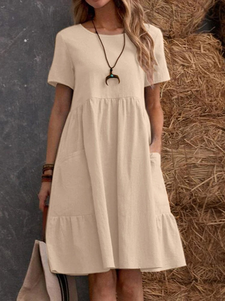 Short summer dress for women with double flounce and pockets by berg-feldt
