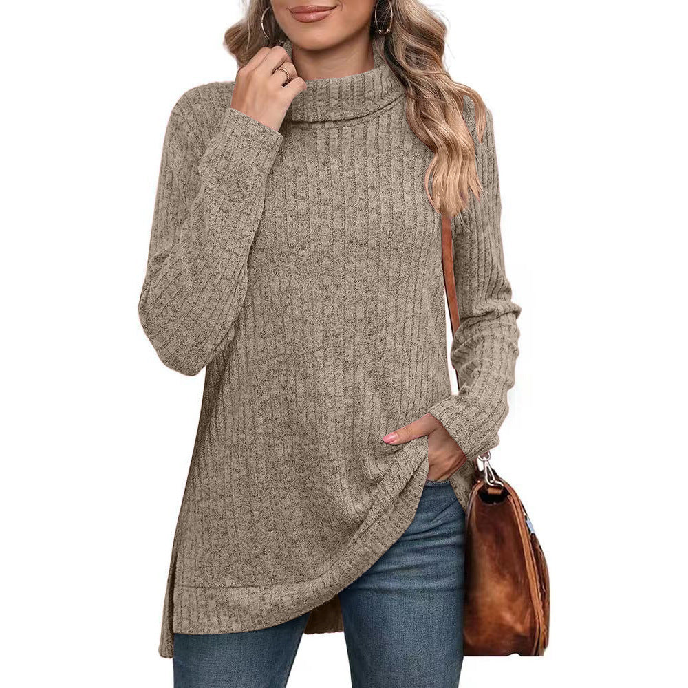 Strukturierter Damen-Rollkragenpullover mit asymmetrischem Saum von berg-feldt