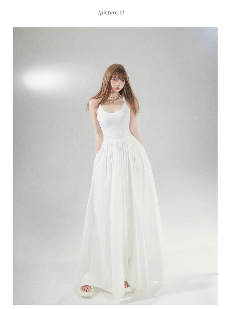 Robe longue femme à volants sophistiqués et fines bretelles berg-feldt