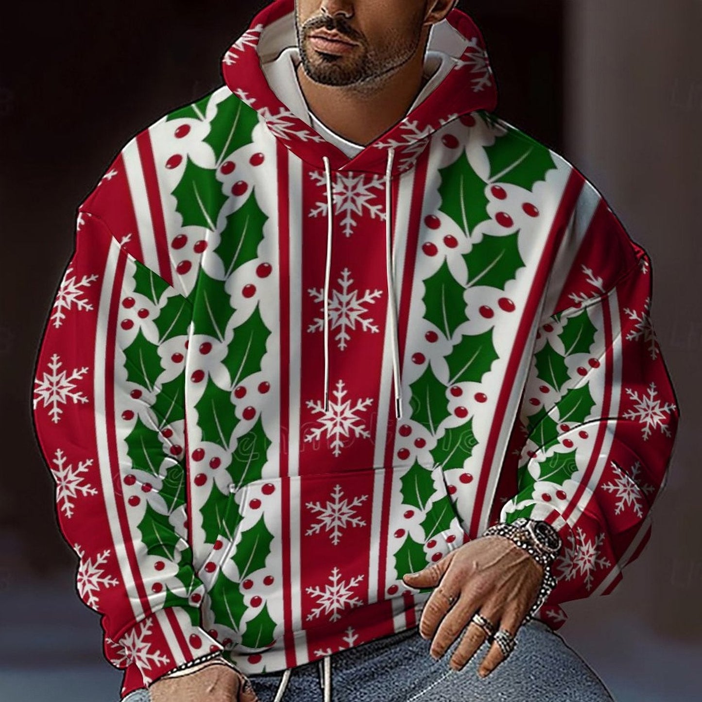Sweat à capuche de Noël pour hommes avec motif graphique coloré et coupe confortable Berg-Feldt