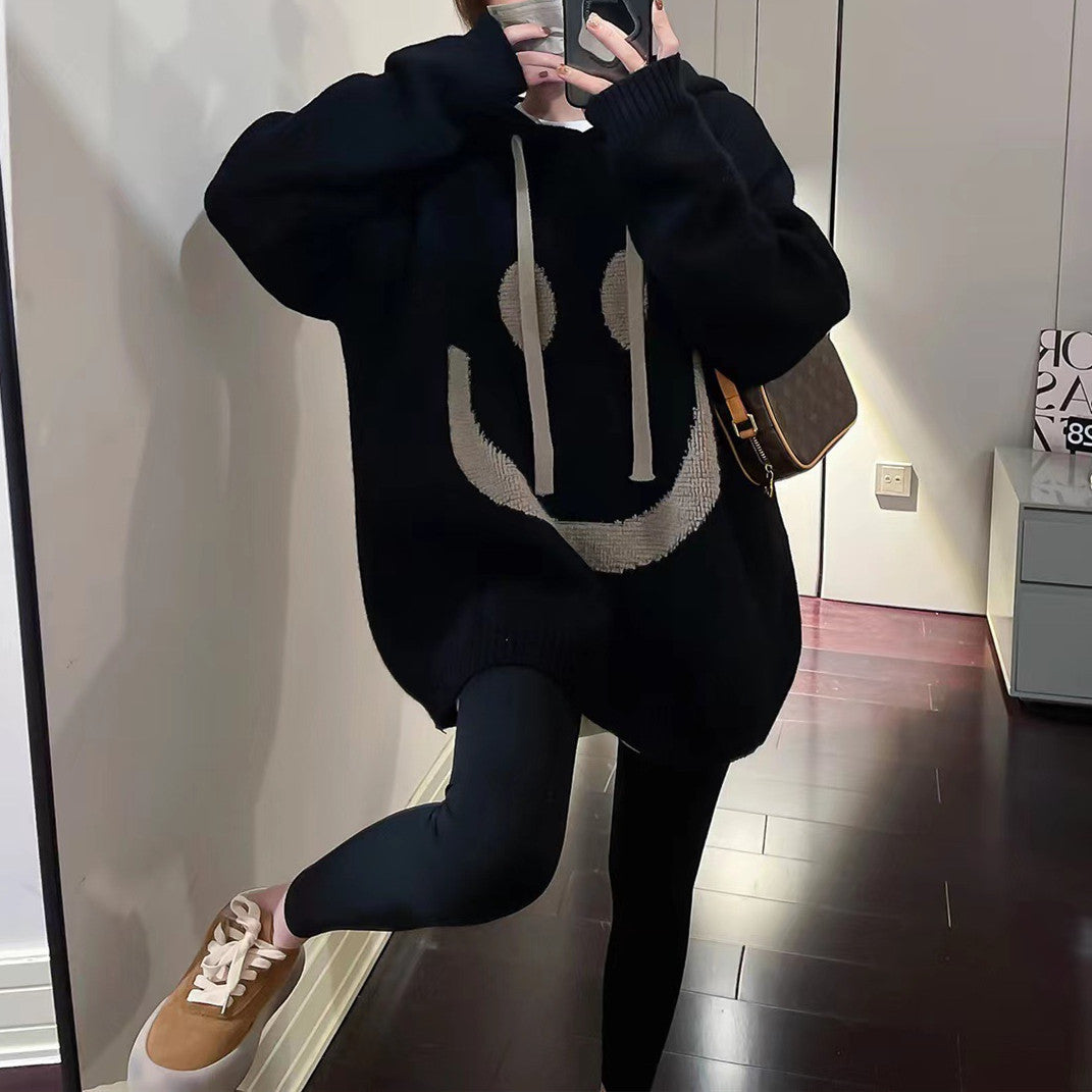 Damen Oversized-Pullover lässig mit Smiley-Motiv Berg-Feldt