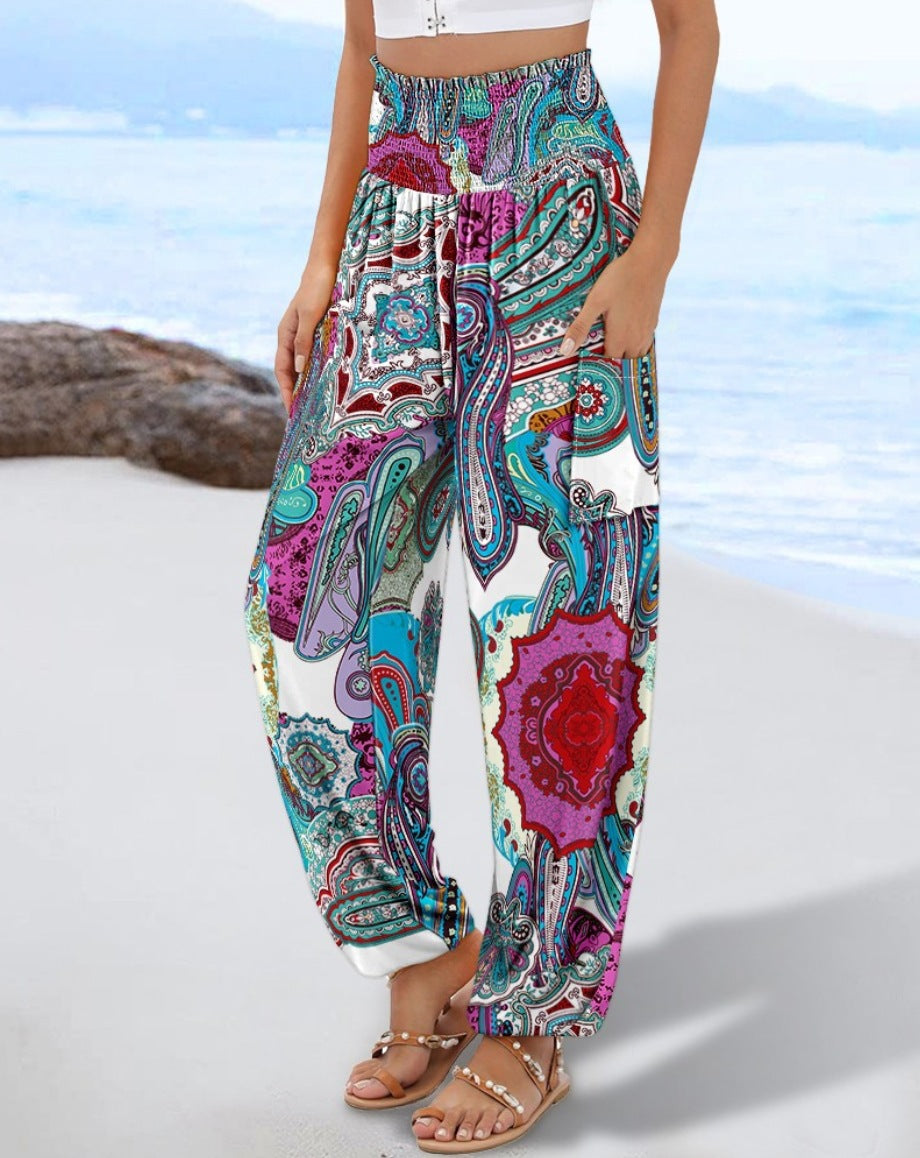 Pantalon de plage élégant et confortable pour femme, à taille élastique, motif cachemire, par berg-feldt