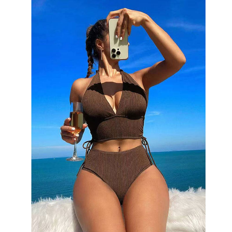 Maillot de bain deux pièces Berg-Feldt pour femme avec liens élaborés et taille haute