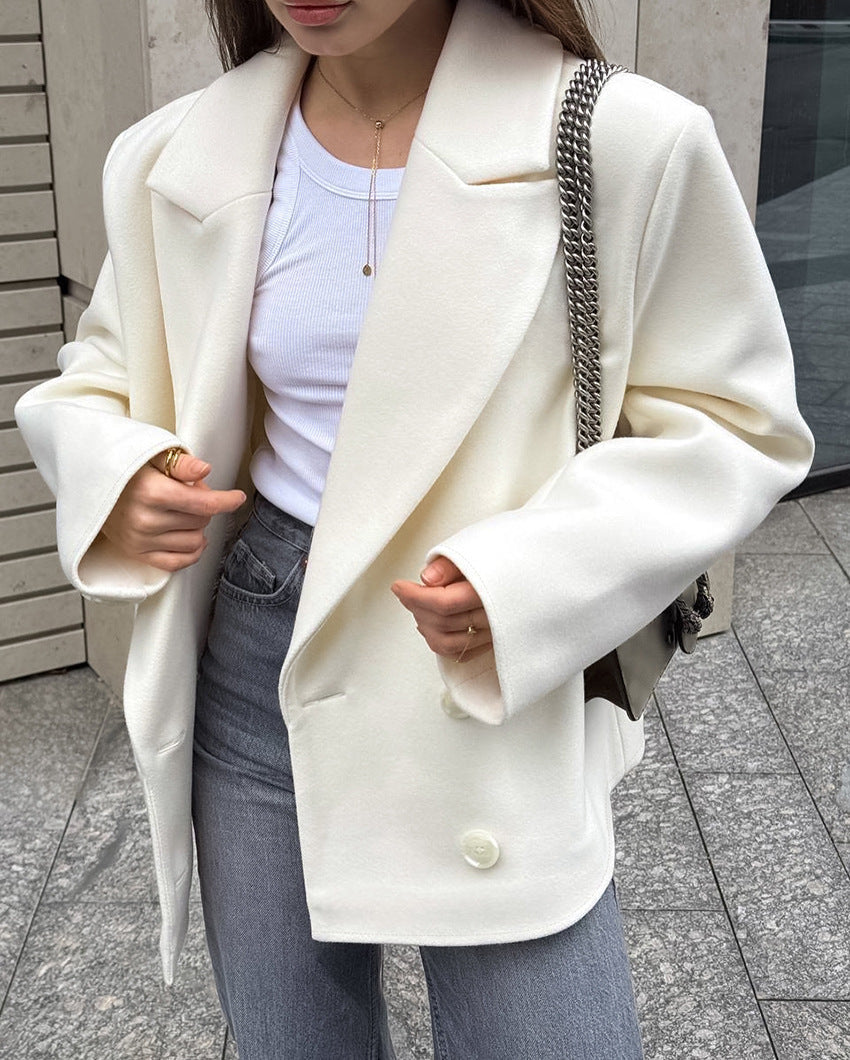 Berg-Feldt | Village Beige Wolljacke mit Doppelter Brust