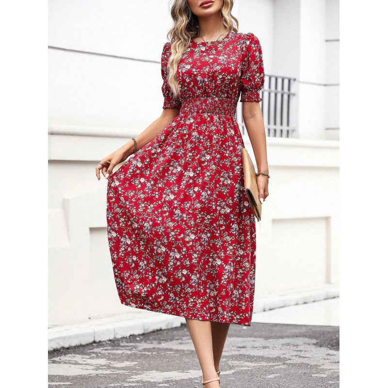 Robe longue fleurie smockée à la taille berg-feldt pour femme