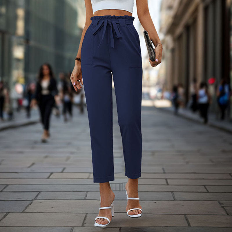 Pantalon chino élégant taille haute avec cordon de serrage pour femme Berg-Feldt