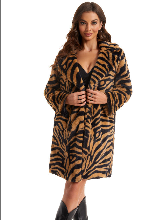 Manteau élégant et douillet en fausse fourrure avec motif zèbre Berg-Feldt pour femmes