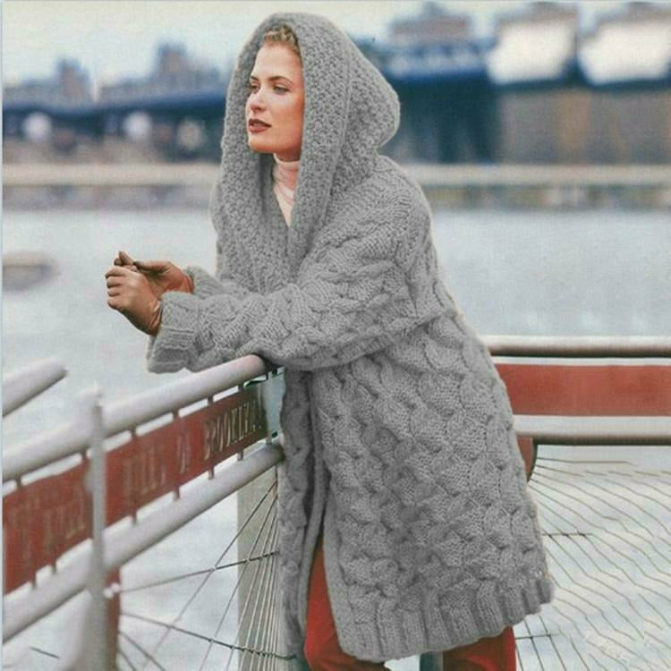 Berg-Feldt | Langer Strickjacke mit Kapuze