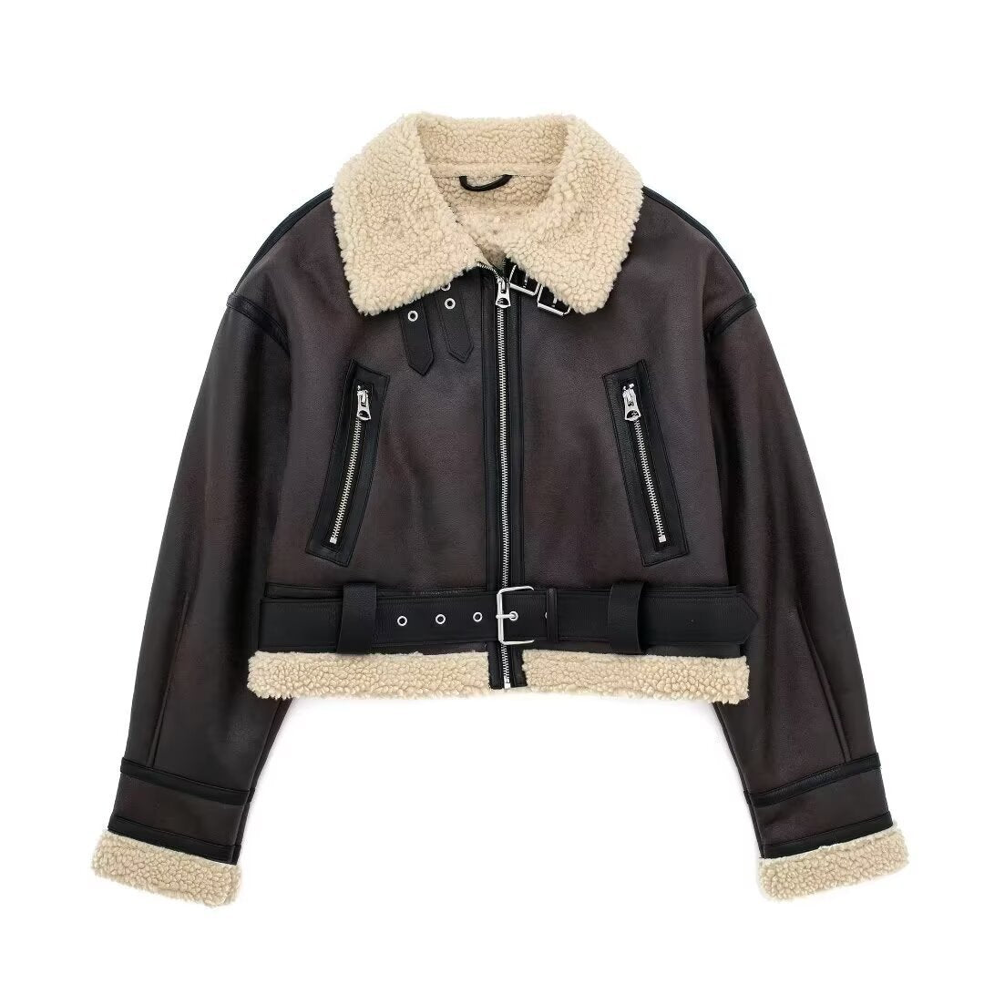 Veste courte femme à la mode avec col en laine vierge et poches zippées Berg-Feldt