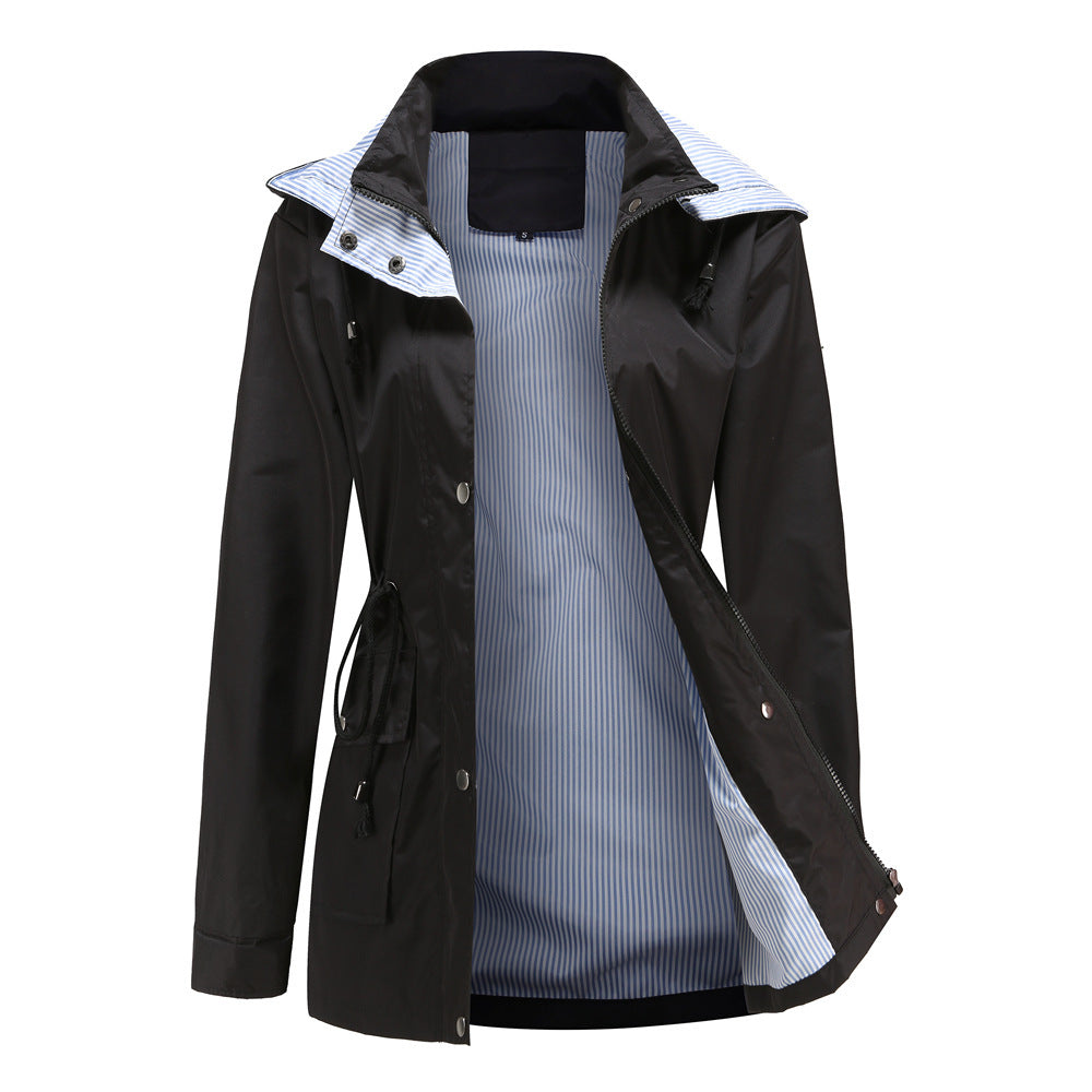 Damen Wetterfeste Regenjacke mit verstellbarem Kapuzenkragen und Taillenzug Berg-Feldt