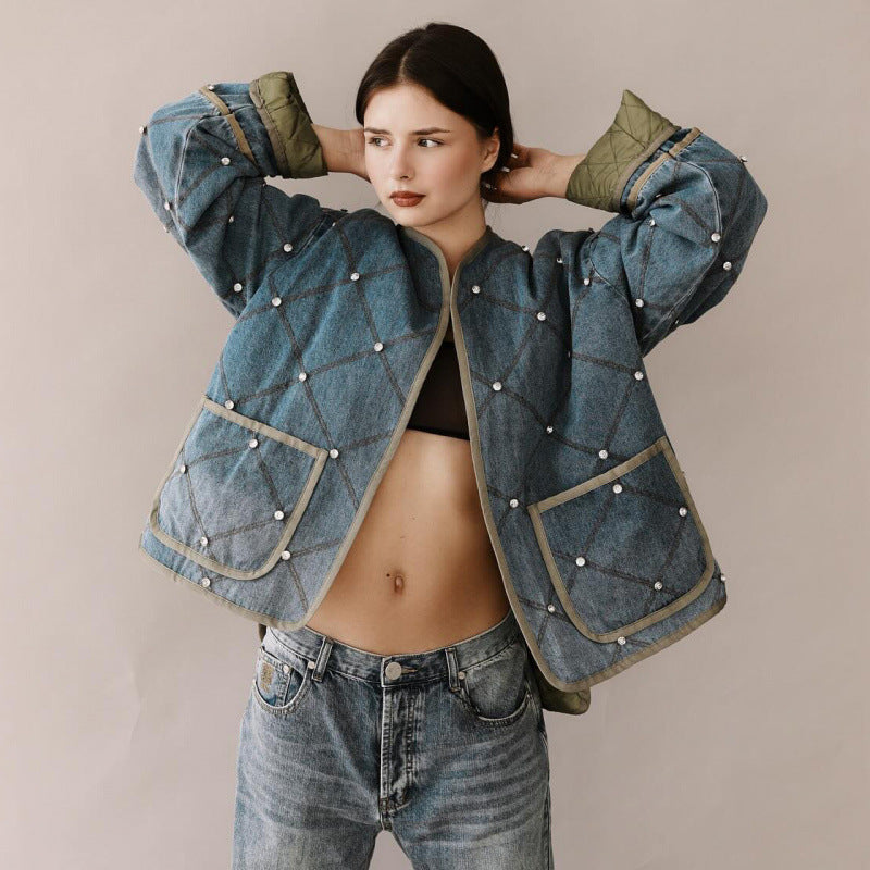 Veste en jean tendance pour femme avec matelassage losange Berg-Feldt