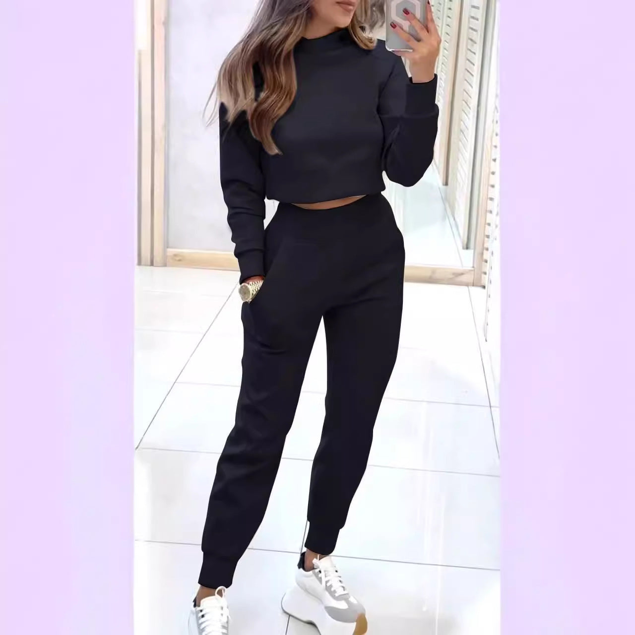 Ensemble décontracté pour femme, sweatshirt à col montant et poignets, de berg-feldt