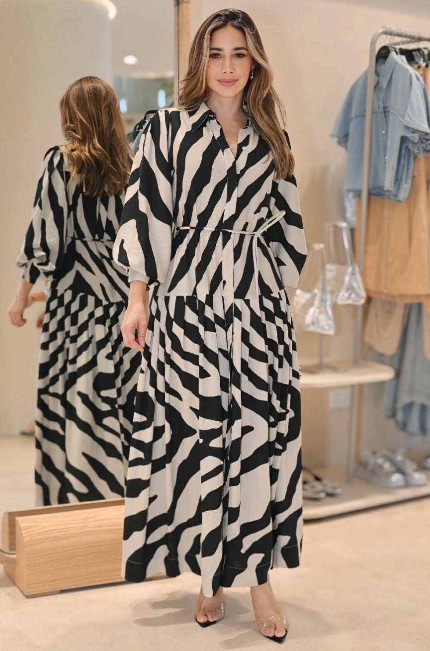 Berg-Feldt Robe longue zébrée avec ceinture pour femme