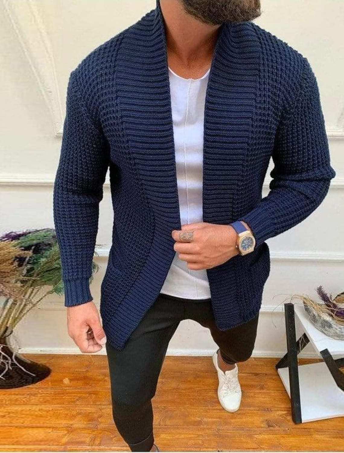 Cardigan ouvert pour homme en grosse maille avec col profond Berg-Feldt