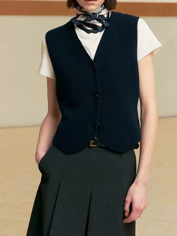 Gilet en maille tricotée pour femme avec structure finement côtelée et coton durable Berg-Feldt