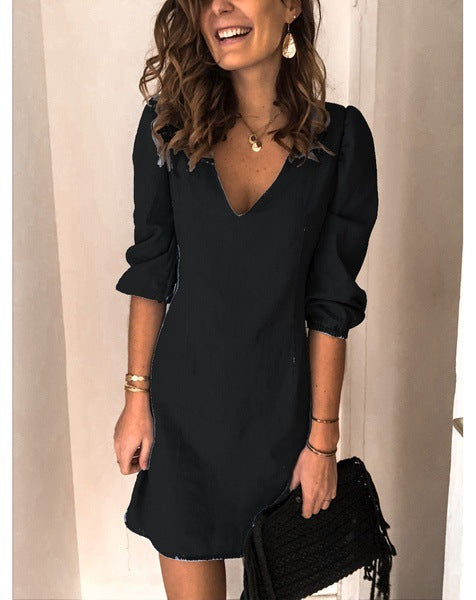 Robe pour femme Berg-Feldt à col en V et manches bouffantes