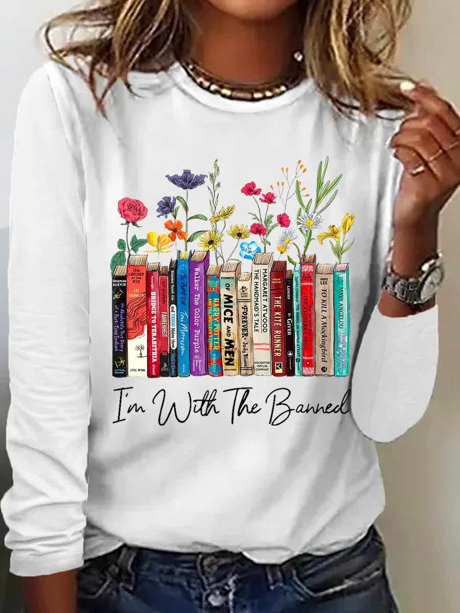 T-shirt à manches longues pour femmes avec motif livres et fleurs Berg-Feldt