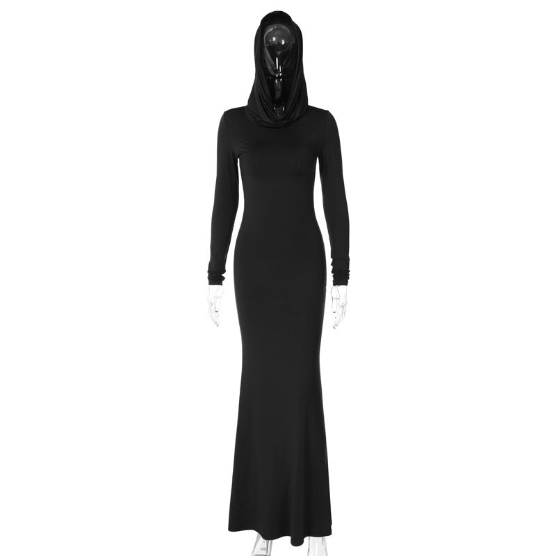 Hochwertiges Damen Maxi Kleid mit Kapuze, Langarm und Stretchmaterial von berg-feldt