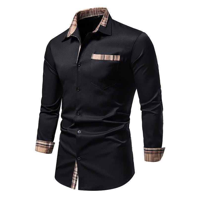 Chemise à manches longues pour homme, motif carreaux, col moderne et poche poitrine Berg-Feldt