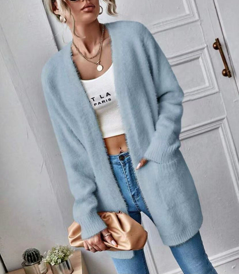Cardigan long et duveteux en tissu doux Berg-Feldt pour femmes