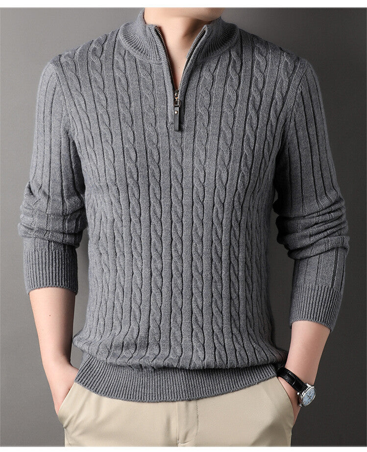 Chandail pour homme avec fermeture éclair et motif torsadé structuré Berg-Feldt