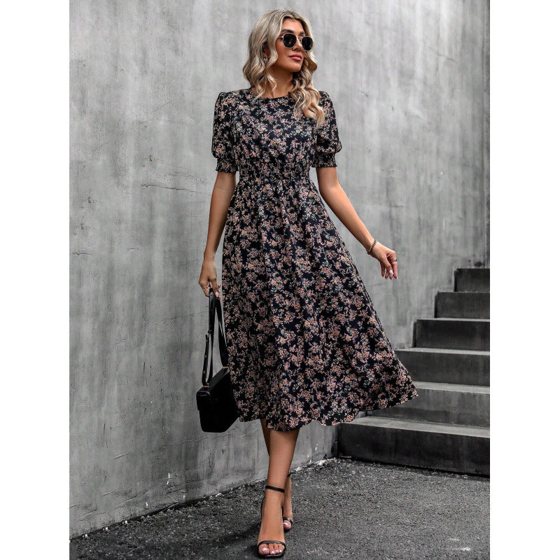 Robe longue fleurie smockée à la taille berg-feldt pour femme