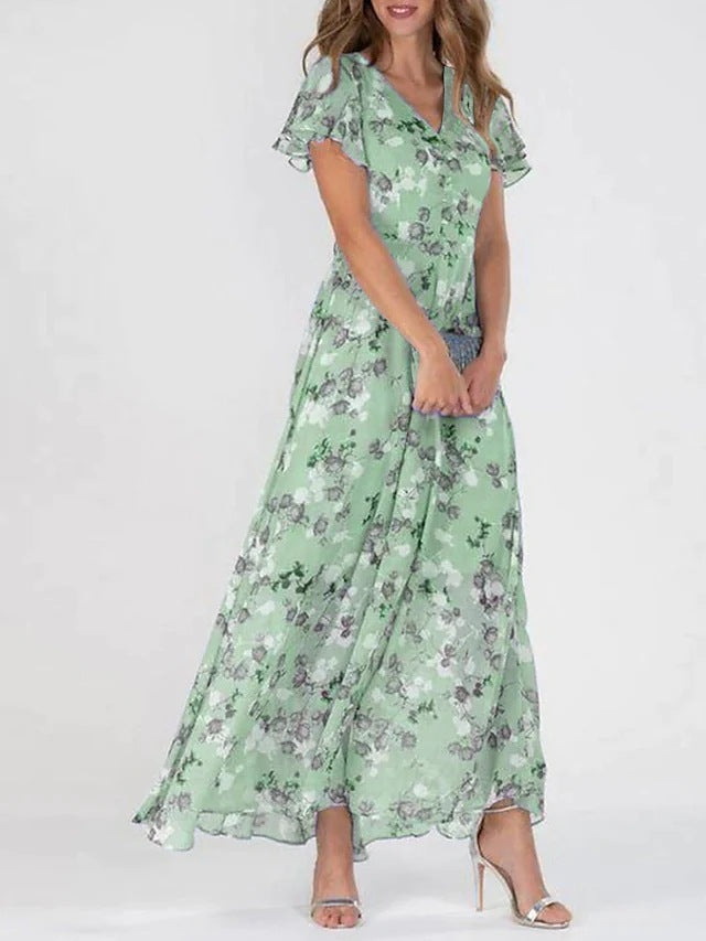 Robe longue élégante pour femme avec manches transparentes et imprimé floral de berg-feldt