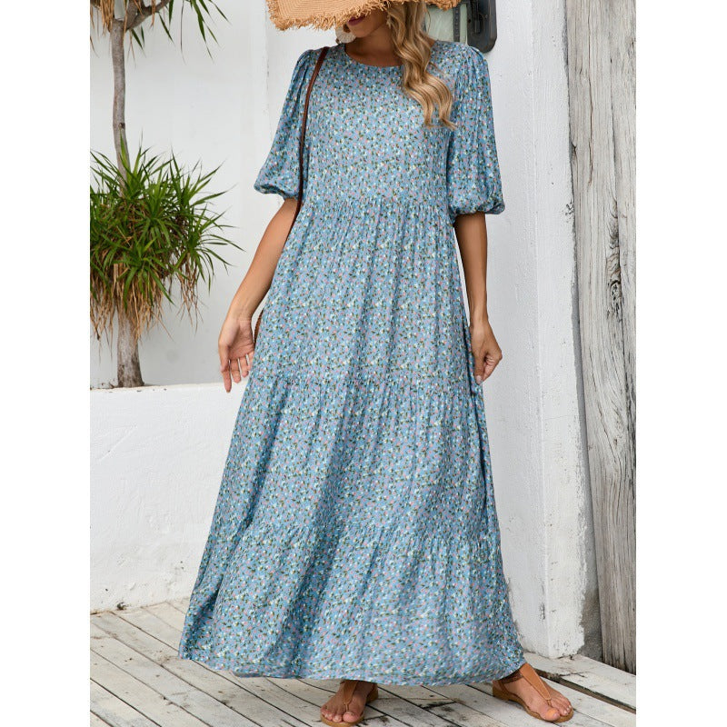 Robe longue étagée pour femme à motif floral et manches courtes bouffantes berg-feldt