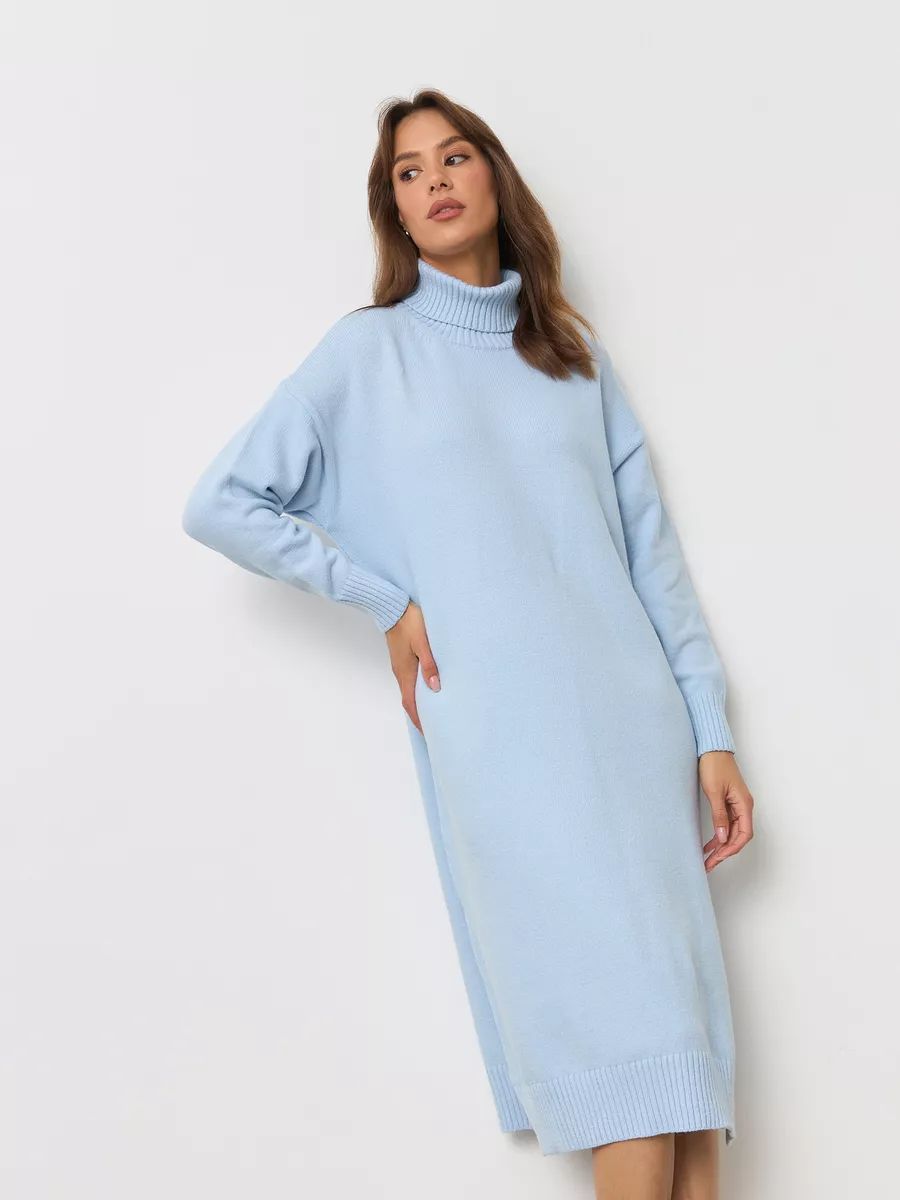 Robe pull douillette pour femme, à col roulé montant et fente latérale, de berg-feldt