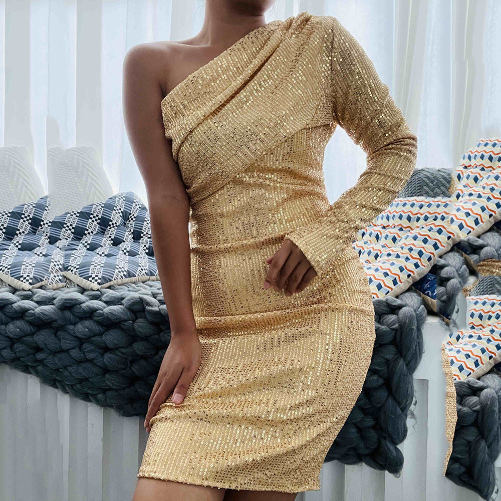 Robe mi-longue asymétrique à paillettes avec fronces élégantes pour femme Berg-Feldt