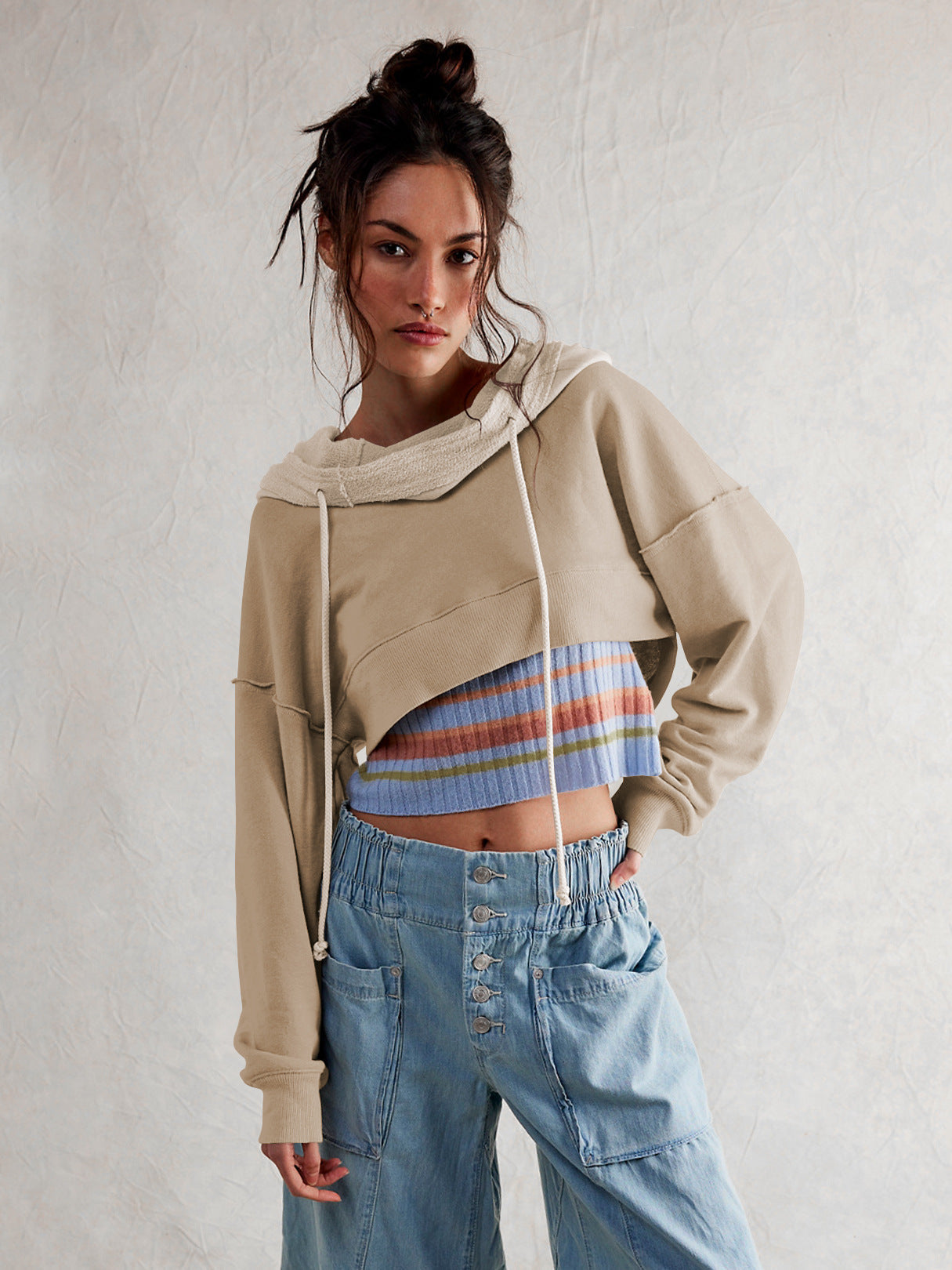 Sweat-shirt court décontracté pour femme avec poche kangourou Berg-Feldt