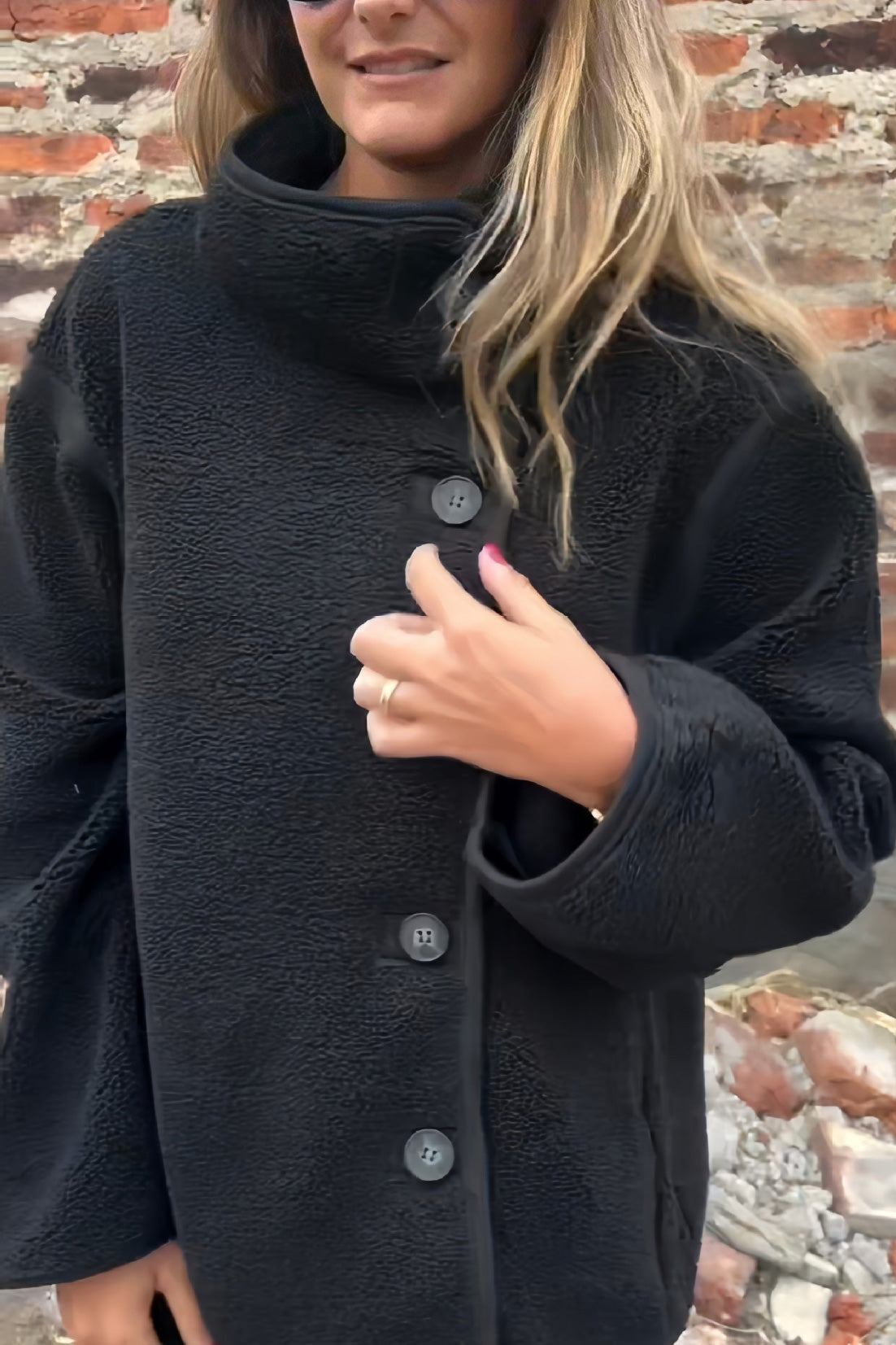 Berg-Feldt | Unregelmäßige Knopfhals Hohe Kragen Fleecejacke