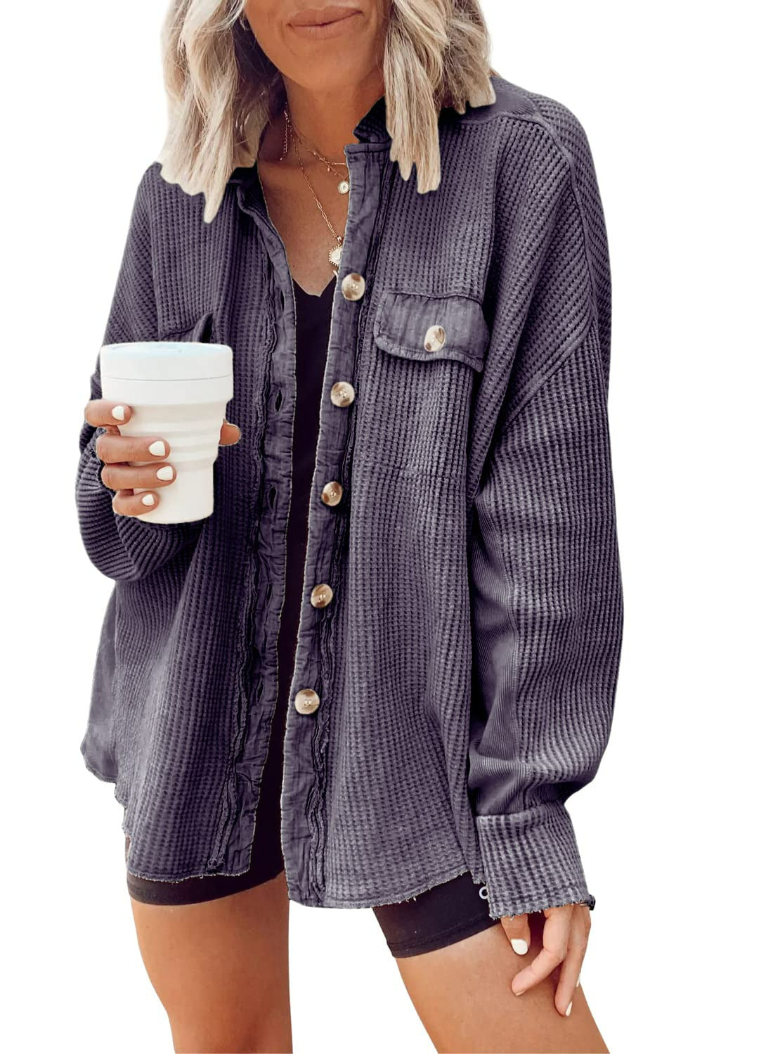 Damen oversized Waffelstruktur Hemdjacke Berg-Feldt