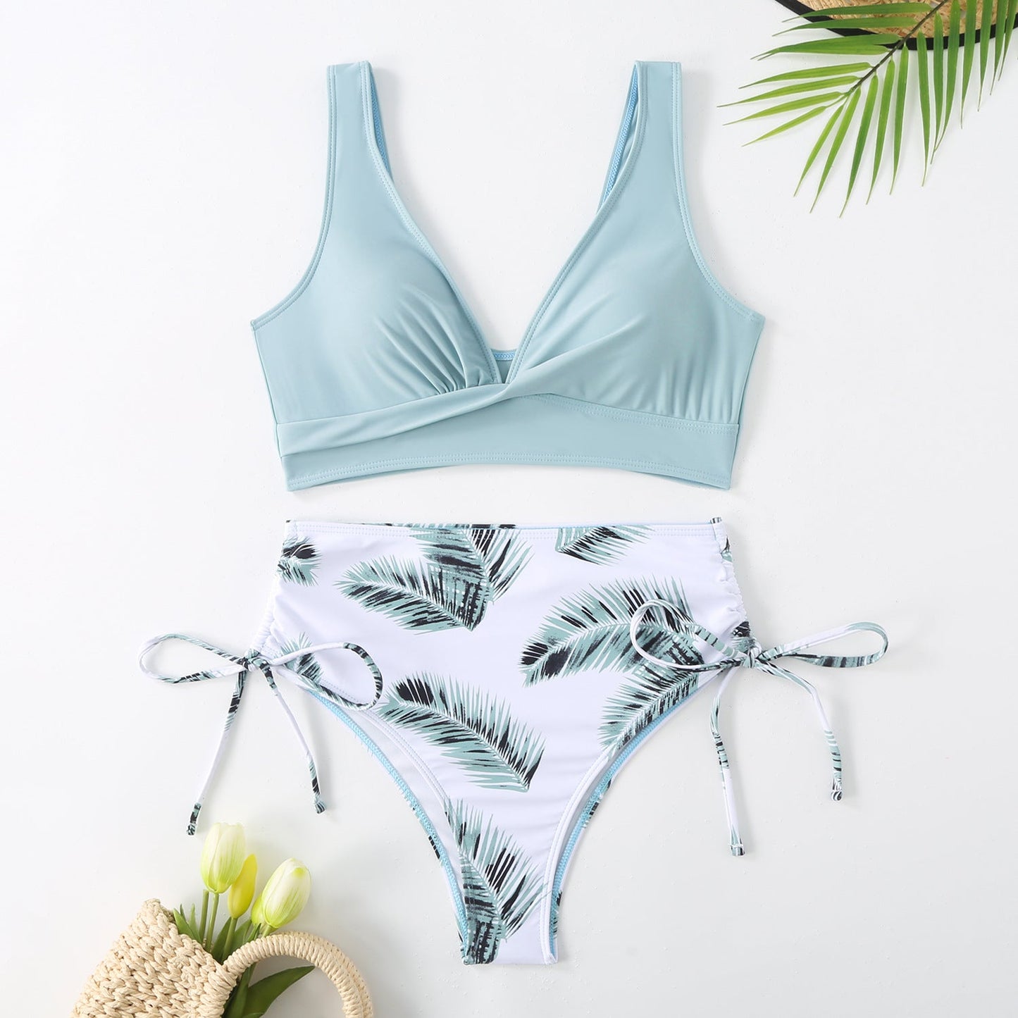 Ensemble de bikini taille haute imprimé feuilles de palmier Berg-Feldt pour femme