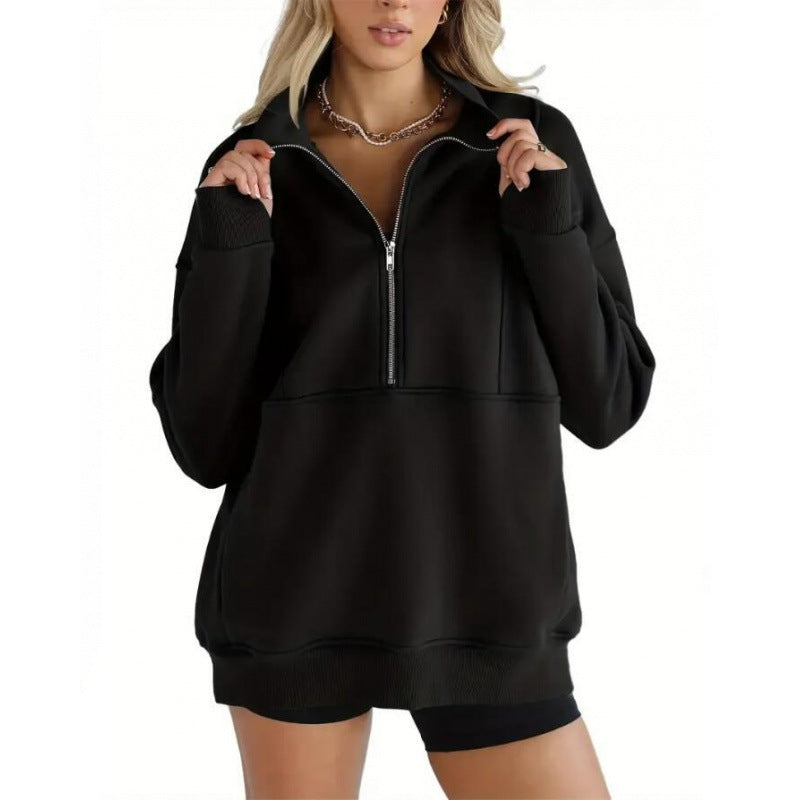 Damen Sweatshirt mit halbem Reißverschluss und oversized Schnitt Berg-Feldt