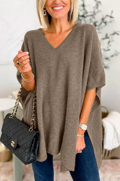 Poncho décontracté en tricot pour femme avec col en V et manches tombantes Berg-Feldt