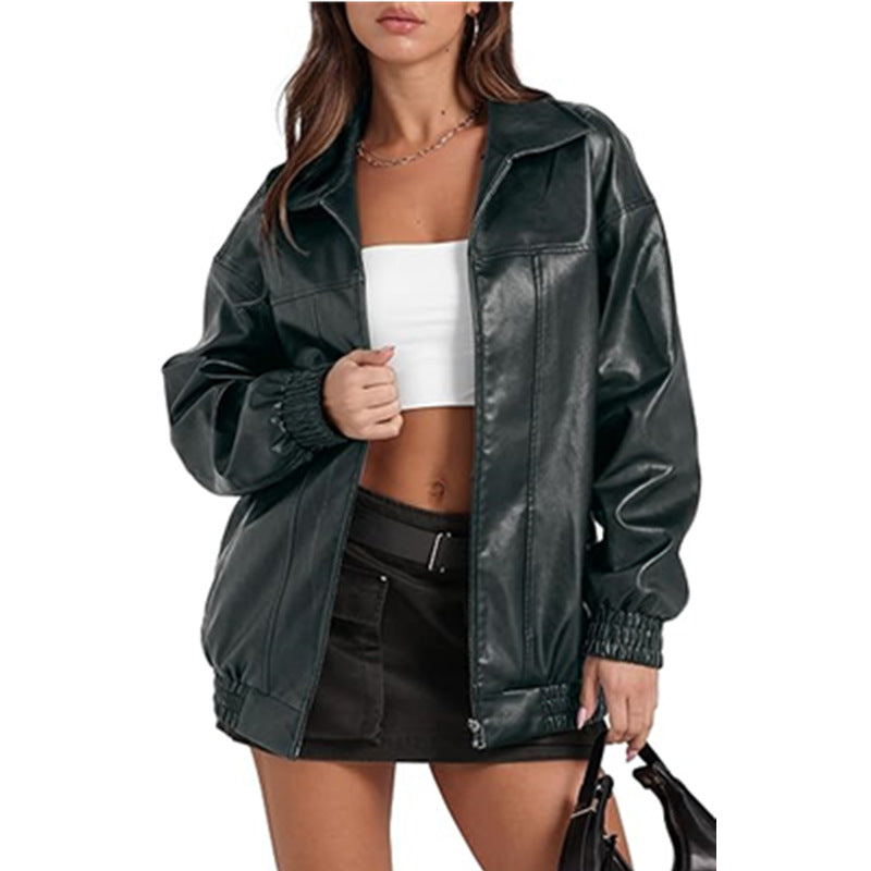Veste en similicuir Berg-Feldt pour femme avec manches larges et poignets élastiques