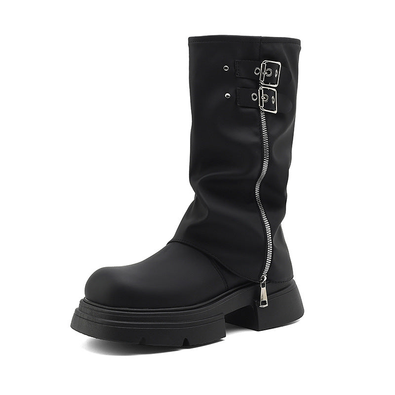 Kniehohe Damen-Stiefel mit grobem Reißverschlussdetail von berg-feldt