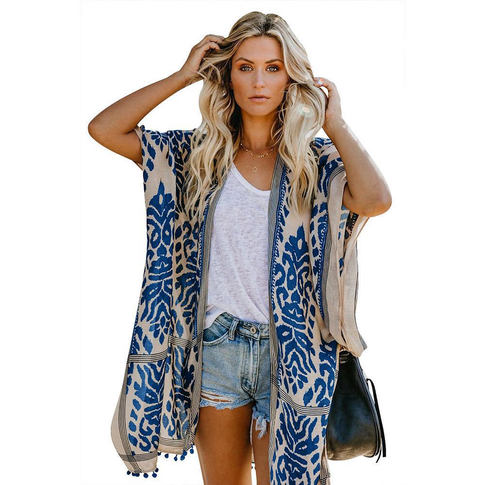 Damen Cardigan Kimono léger à motif complexe et ourlet frangé Berg-Feldt