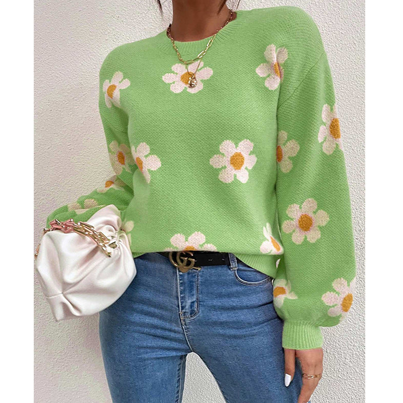 Damen Pullover mit floralem Muster und voluminösen Ärmeln Berg-Feldt