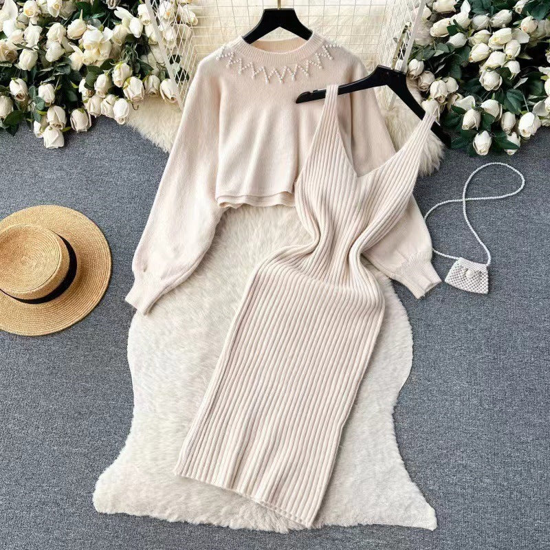 Damen élégante robe tricotée avec structure côtelée raffinée et pull court stylé Berg-Feldt
