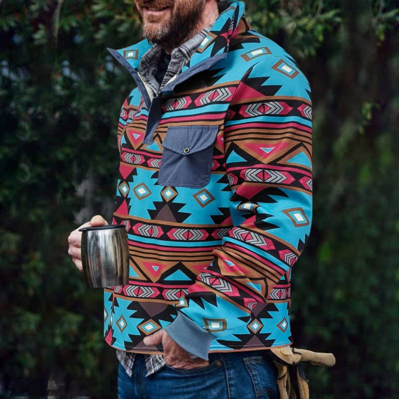 Herren Pulloverjacke mit farbenfrohem, geometrischem Design und praktischer Brusttasche Berg-Feldt