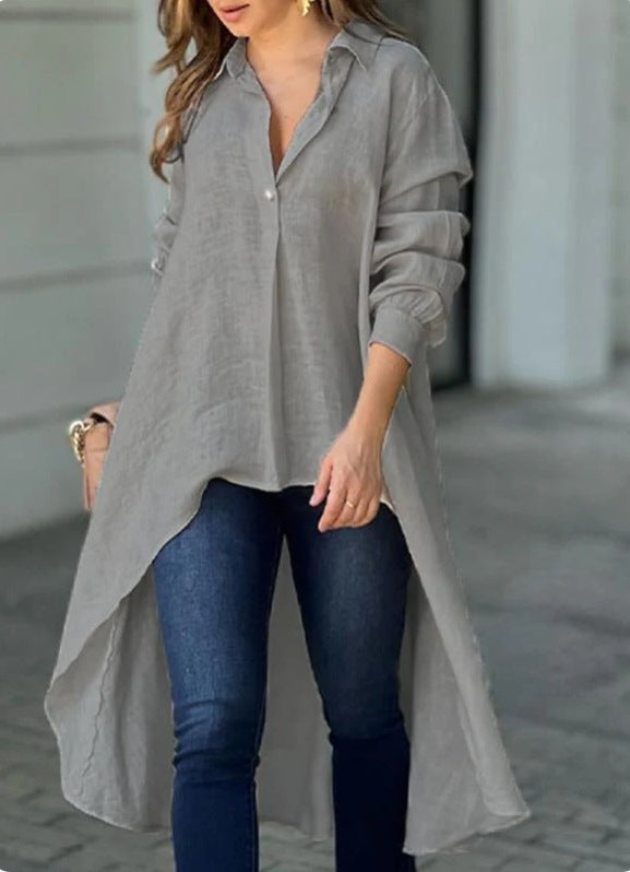 Chemisier décontracté à manches longues pour femme, coupe asymétrique avec détails boutonnés Berg-Feldt