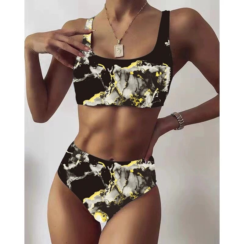 Ensemble de bikini taille haute à imprimé marbré pour femme berg-feldt