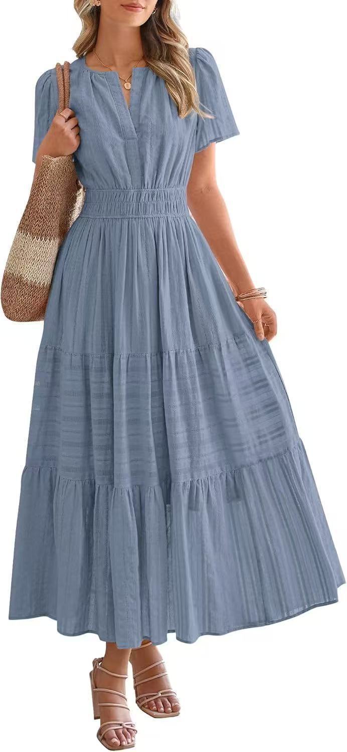 Robe longue élégante à col en V et volants pour femme berg-feldt