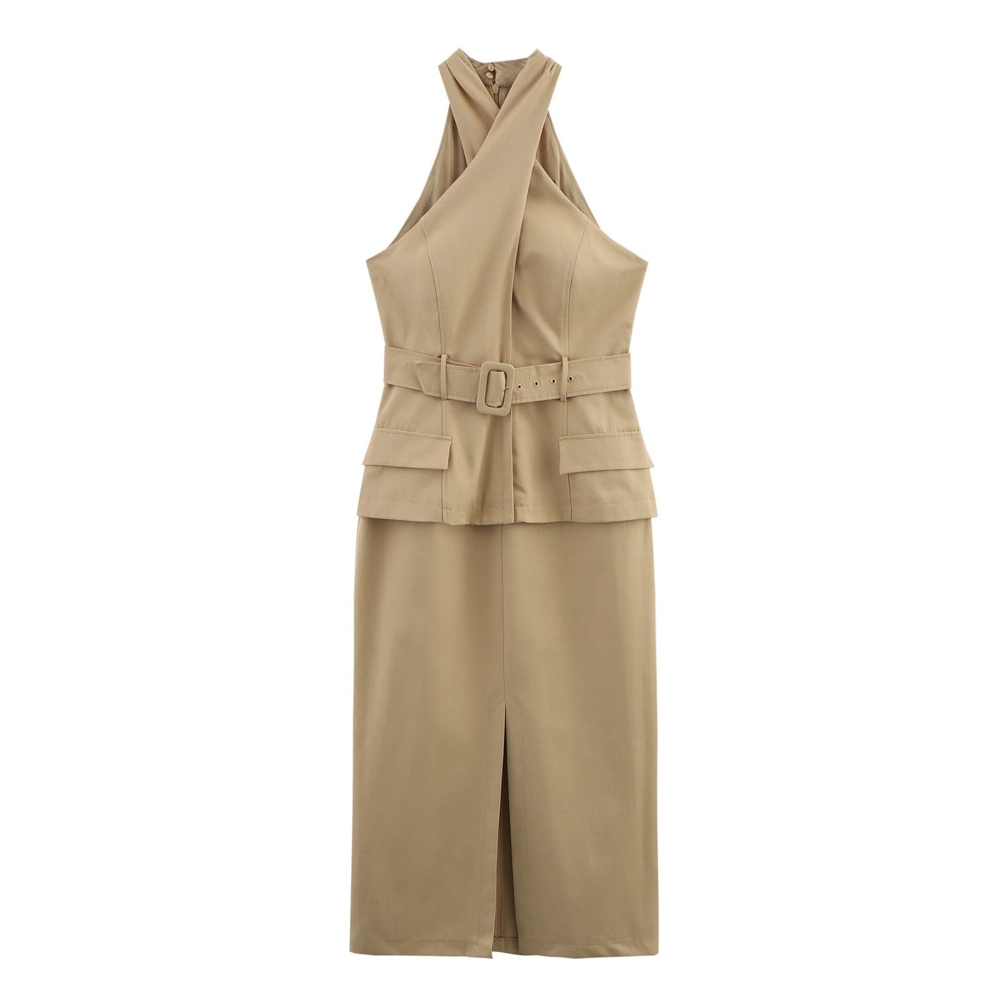 Robe midi à licou Berg-Feldt pour femme avec ceinture et taille nouée