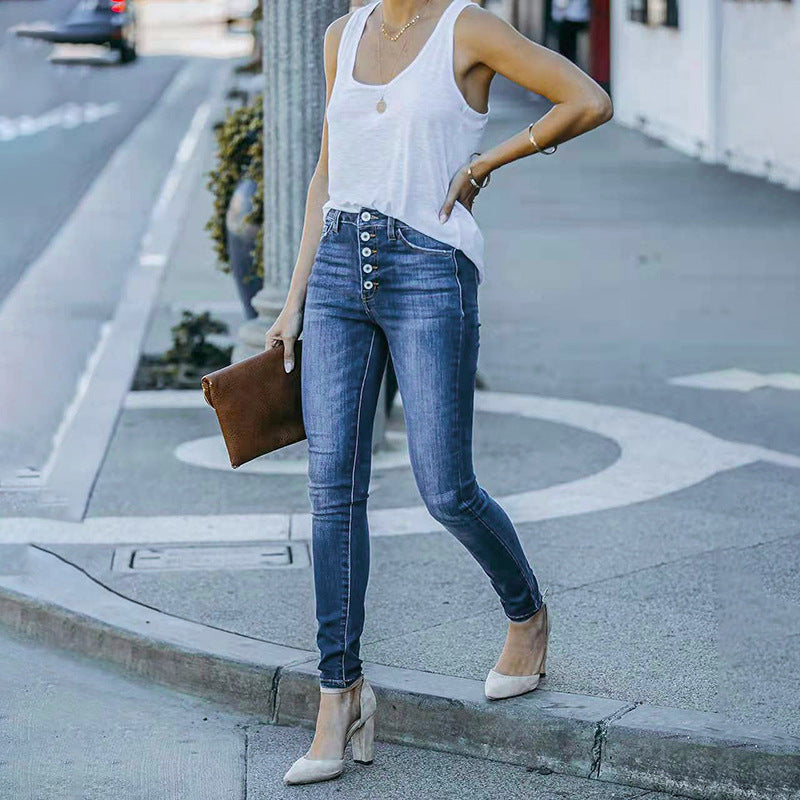 Elegante Damen High-Waist Jeans mit Knopfverschluss von berg-feldt