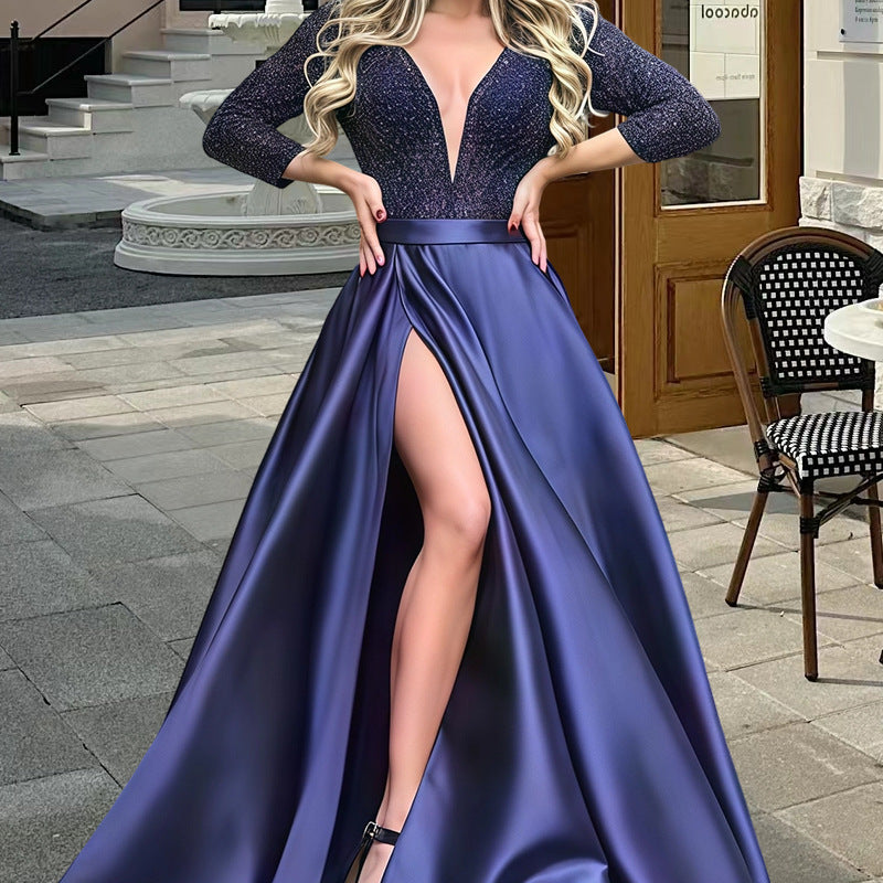 Robe de soirée élégante avec décolleté en V profond et fente latérale pour femme Berg-Feldt