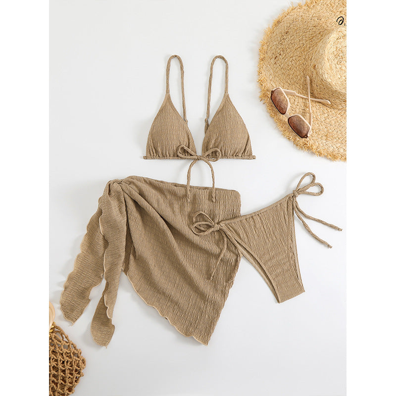 Haut de bikini triangle, jupe et matière texturée, Femme, berg-feldt