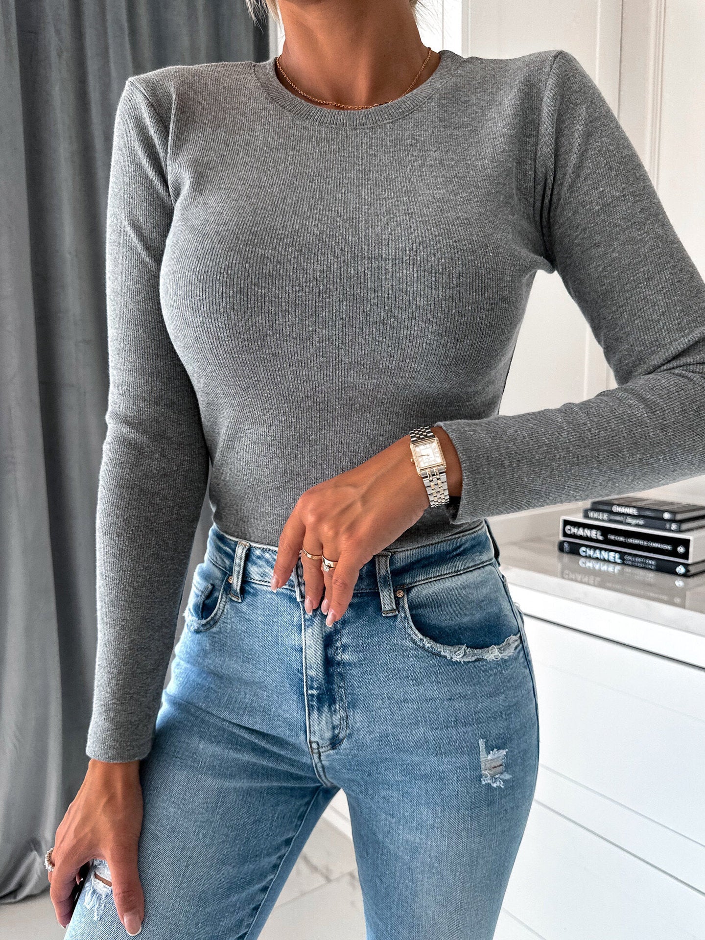 T-shirt à manches longues pour femme, surface texturée, coupe ajustée Berg-Feldt